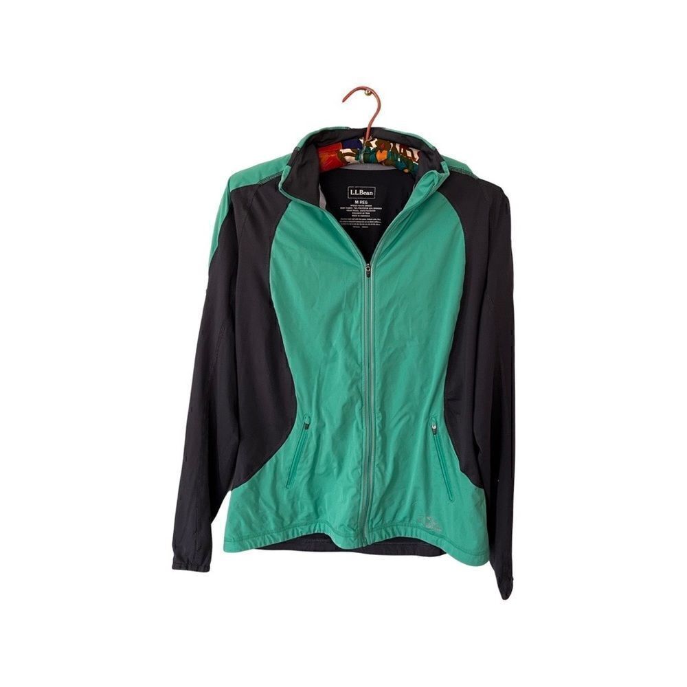 Women’s L.L. Bean Full Zip Lightweight Runners Jacket Charcoal Gray Green MEDIUM